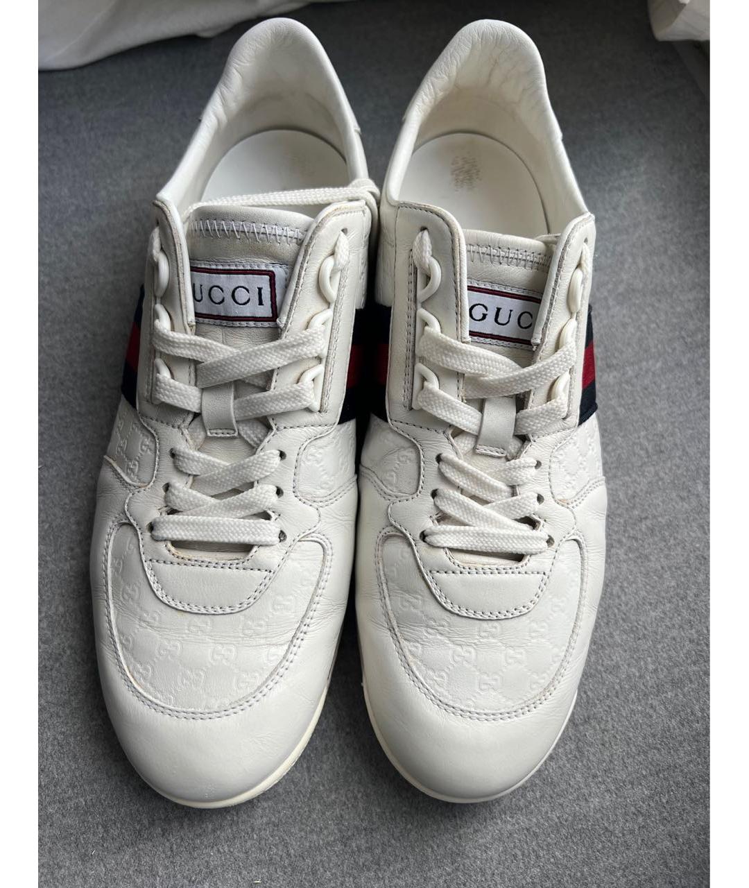 GUCCI Белые кожаные низкие кроссовки / кеды, фото 2