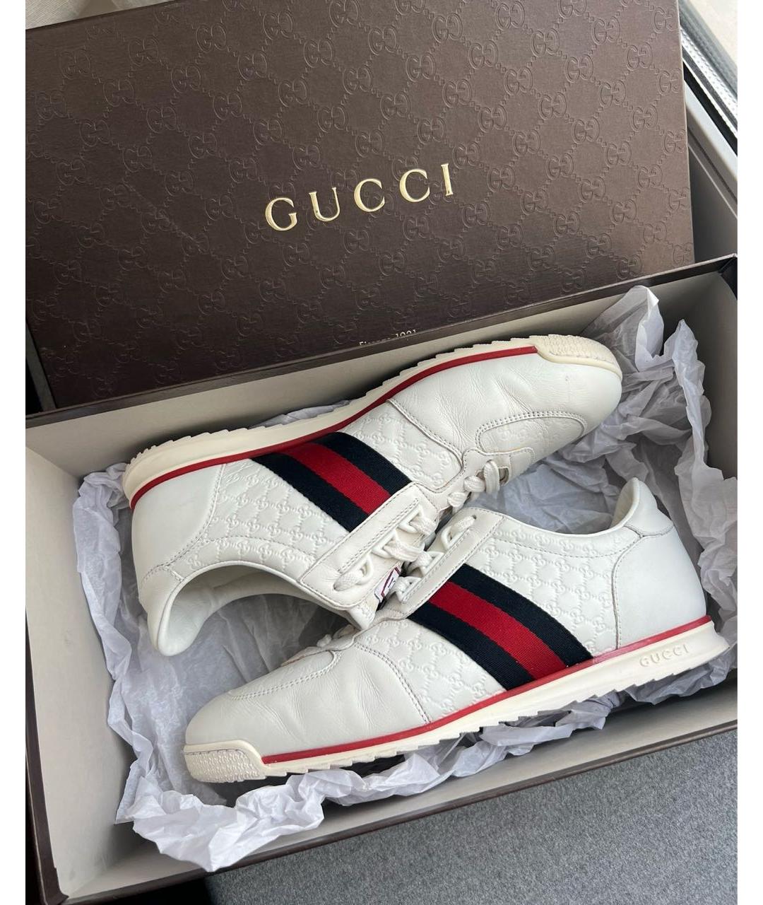 GUCCI Белые кожаные низкие кроссовки / кеды, фото 6