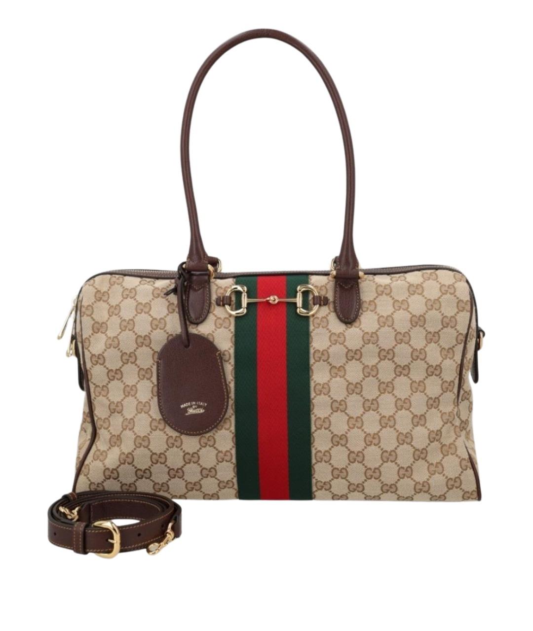 GUCCI Бежевая дорожная/спортивная сумка из канвы, фото 1