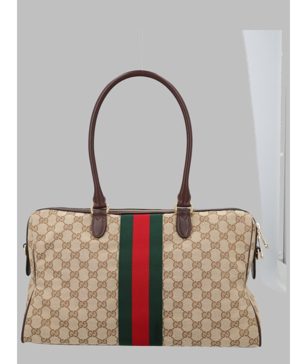GUCCI Бежевая дорожная/спортивная сумка из канвы, фото 2