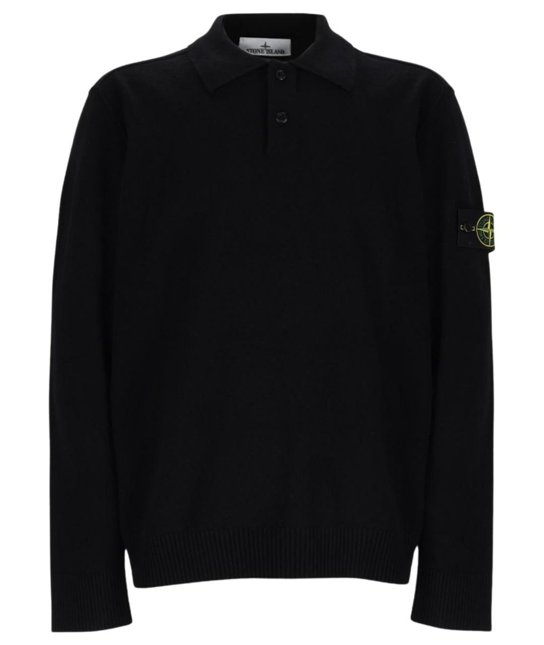 STONE ISLAND Черное шерстяное поло с длинным рукавом, фото 1