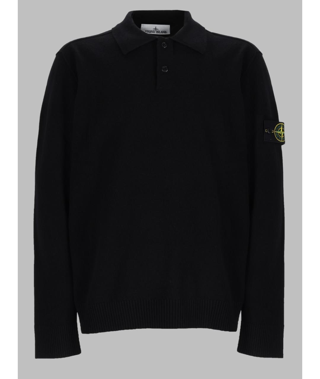 STONE ISLAND Черное шерстяное поло с длинным рукавом, фото 3