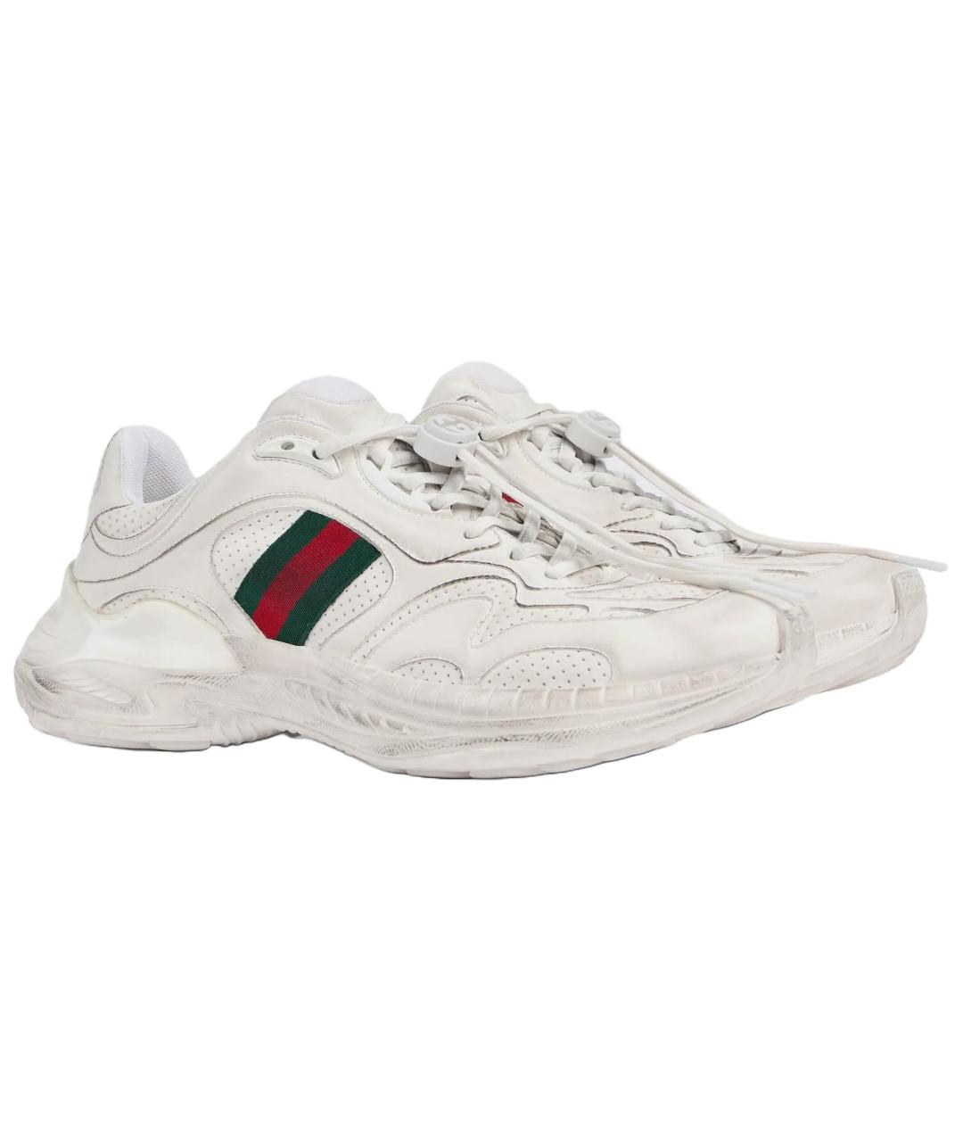GUCCI Белые кожаные низкие кроссовки / кеды, фото 3