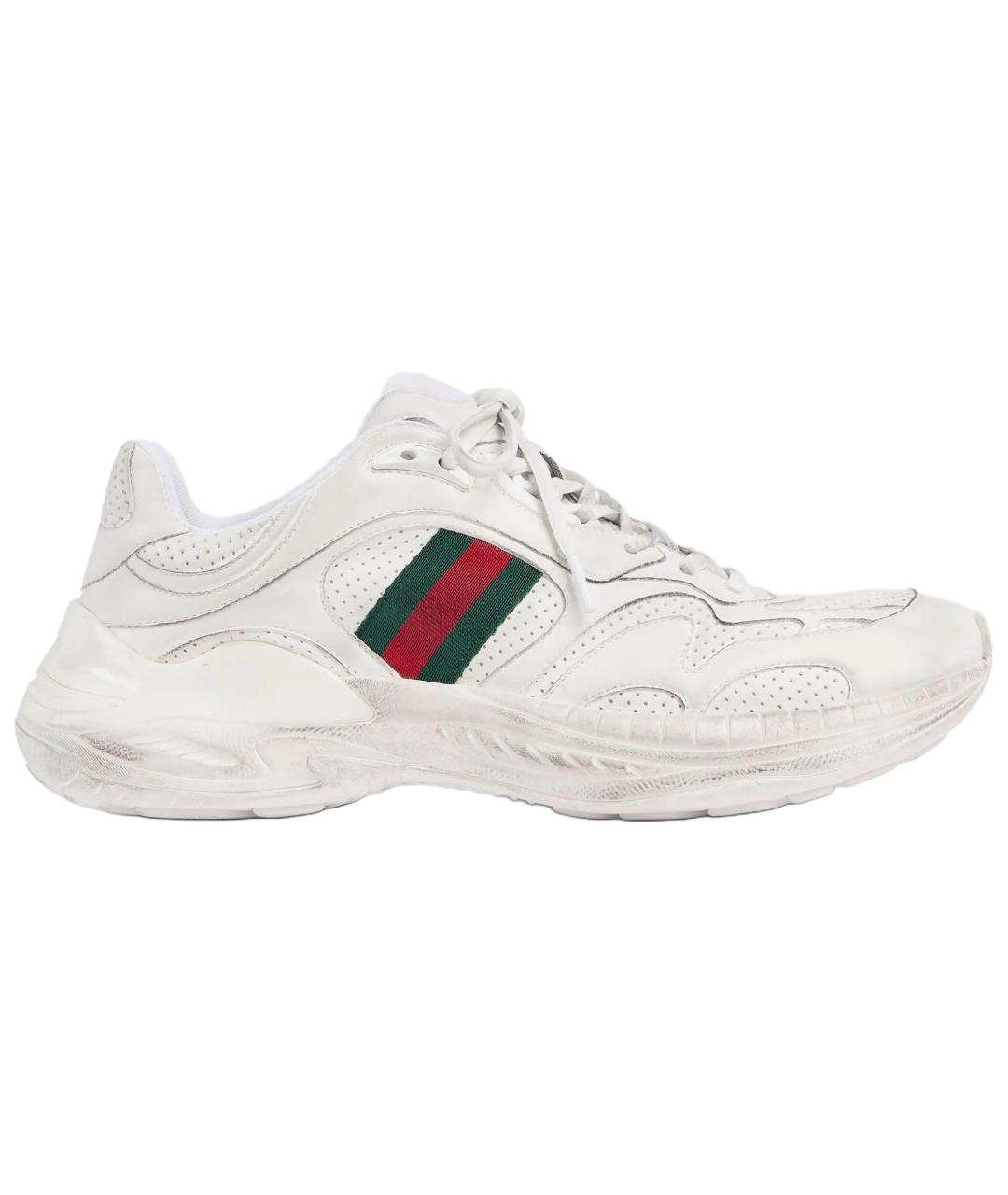 GUCCI Белые кожаные низкие кроссовки / кеды, фото 2