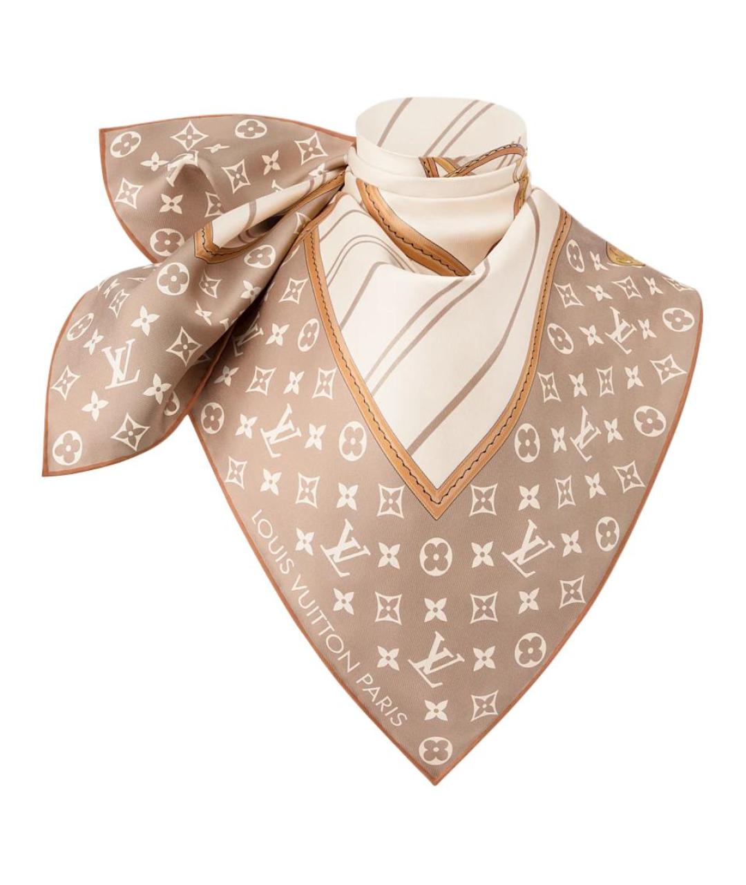 LOUIS VUITTON Бежевый шелковый платок, фото 2