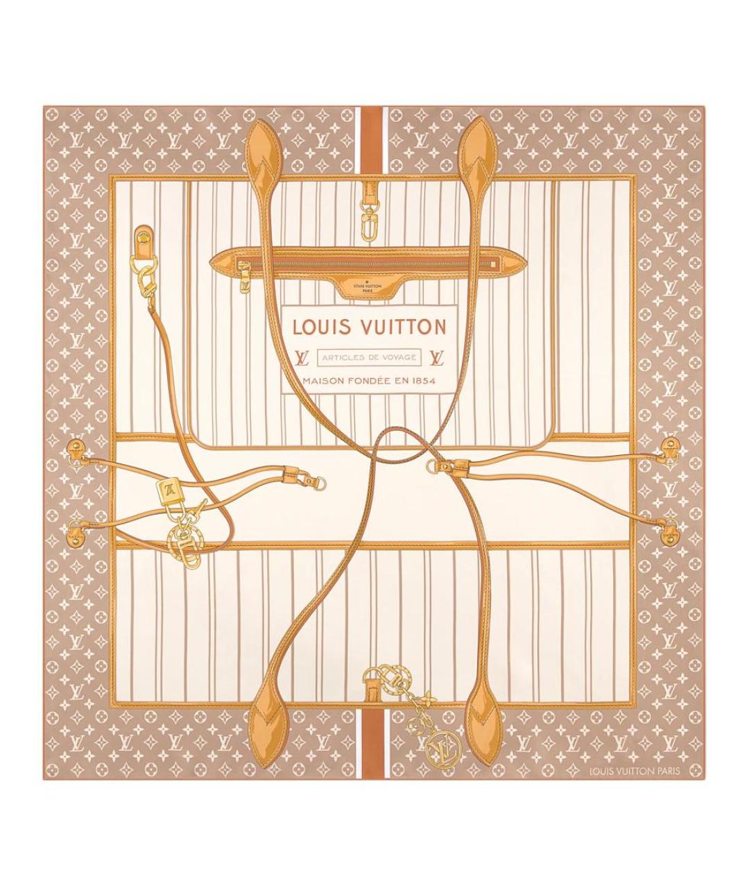 LOUIS VUITTON Бежевый шелковый платок, фото 1