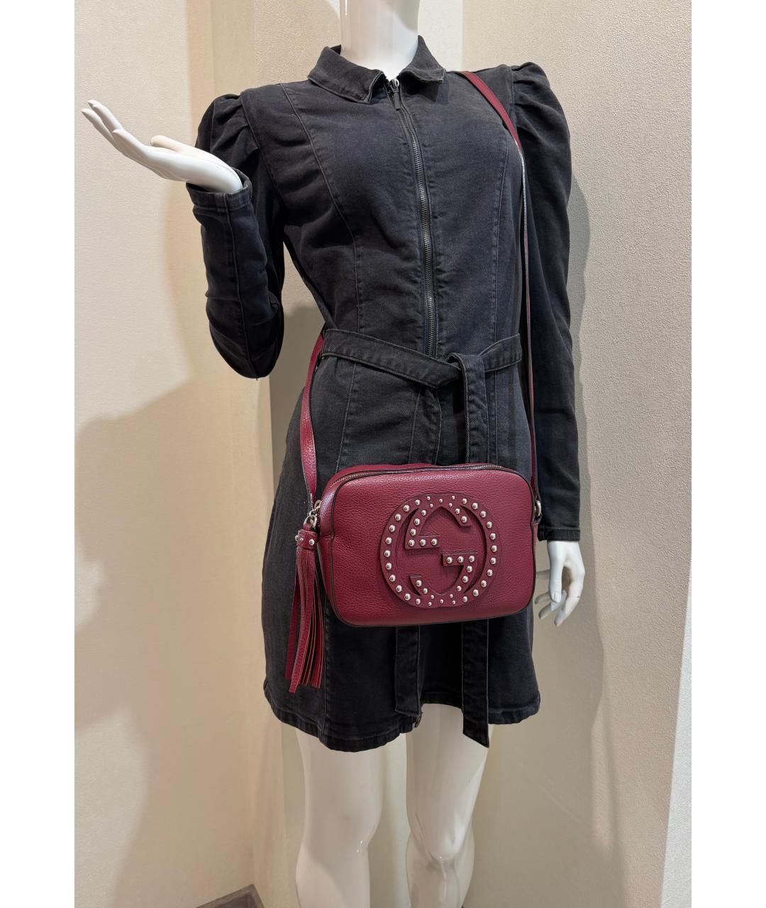 GUCCI Бордовая кожаная сумка через плечо, фото 4