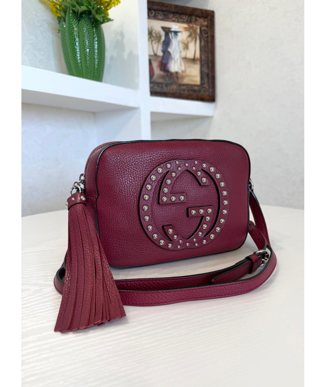 GUCCI Бордовая кожаная сумка через плечо, фото 2