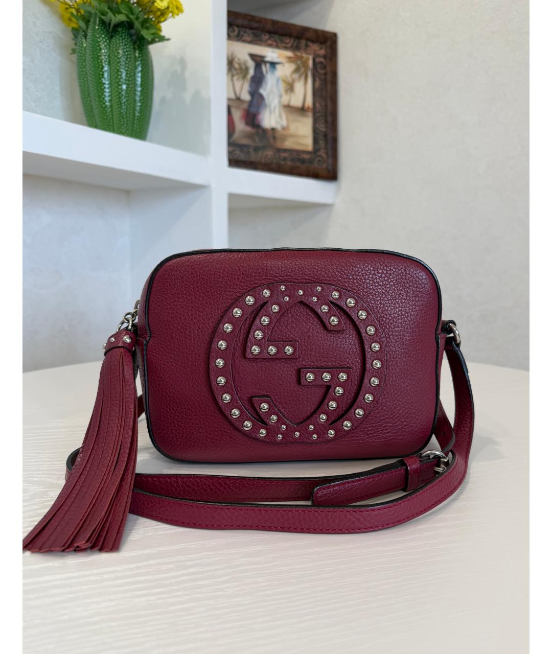 GUCCI Бордовая кожаная сумка через плечо, фото 3