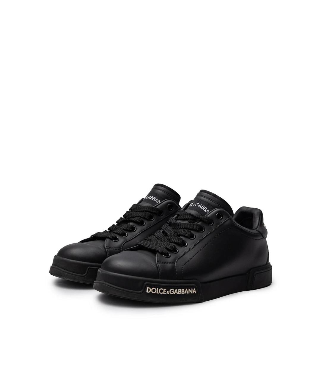 DOLCE&GABBANA Черные кожаные кеды, фото 2