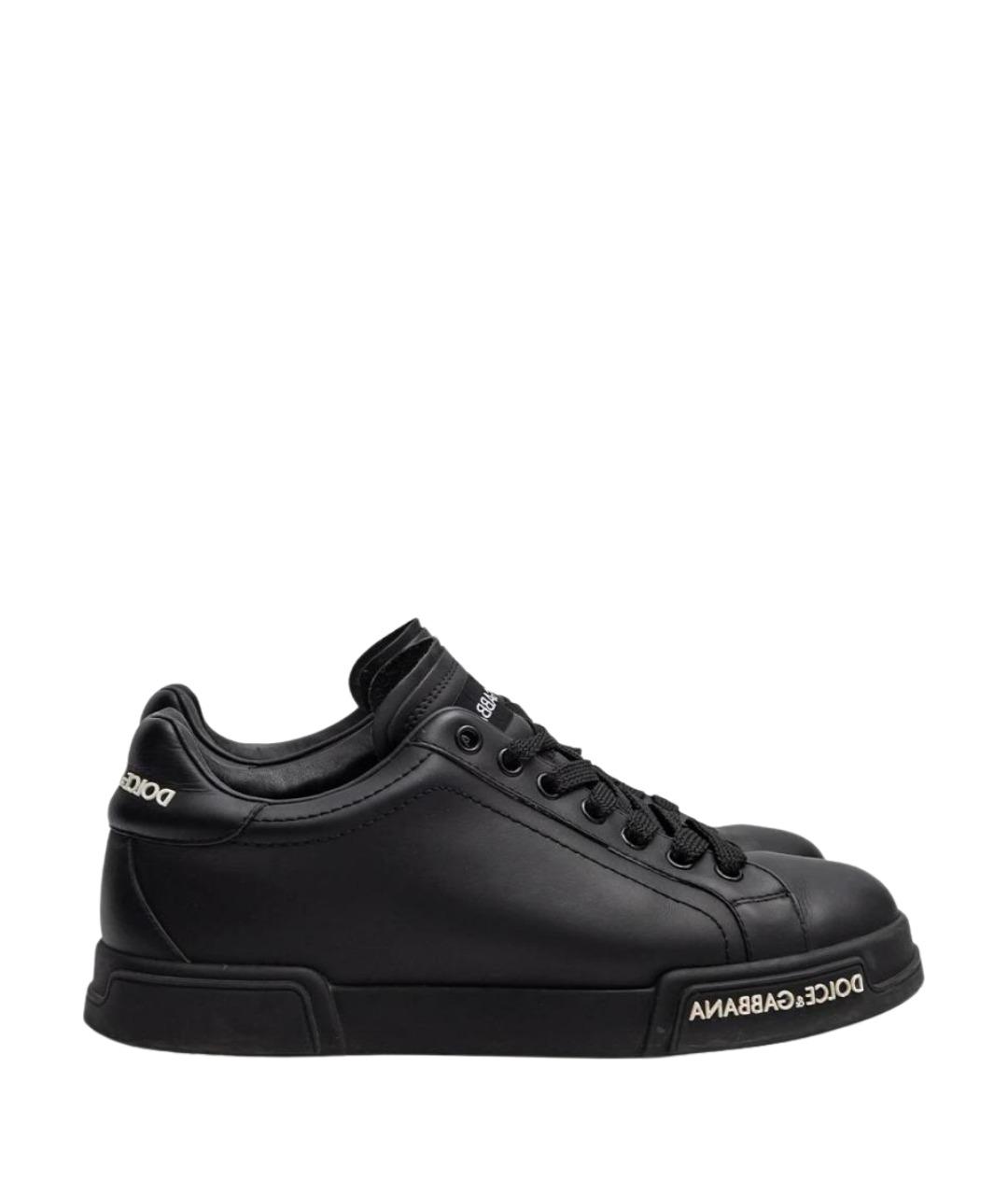 DOLCE&GABBANA Черные кожаные кеды, фото 1