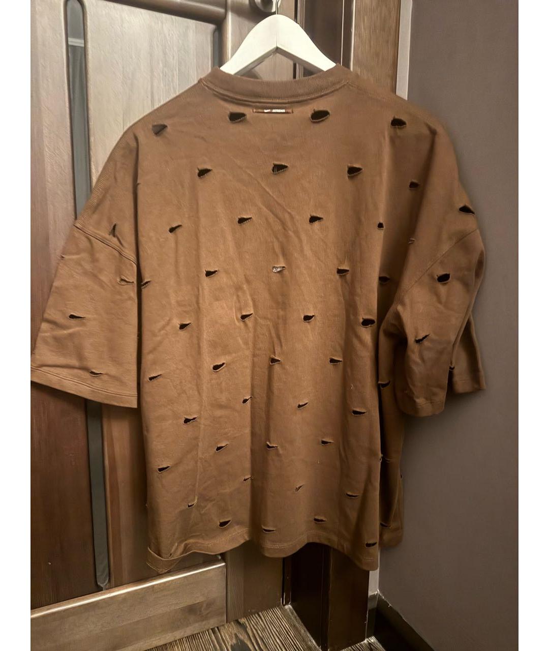 JACQUEMUS Коричневая хлопковая футболка, фото 2