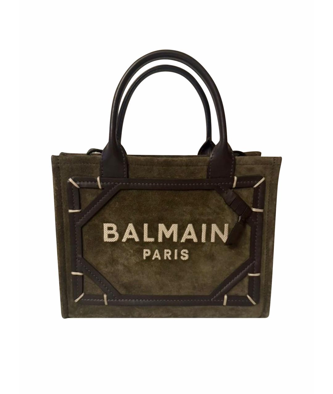 BALMAIN Хаки замшевая сумка с короткими ручками, фото 1