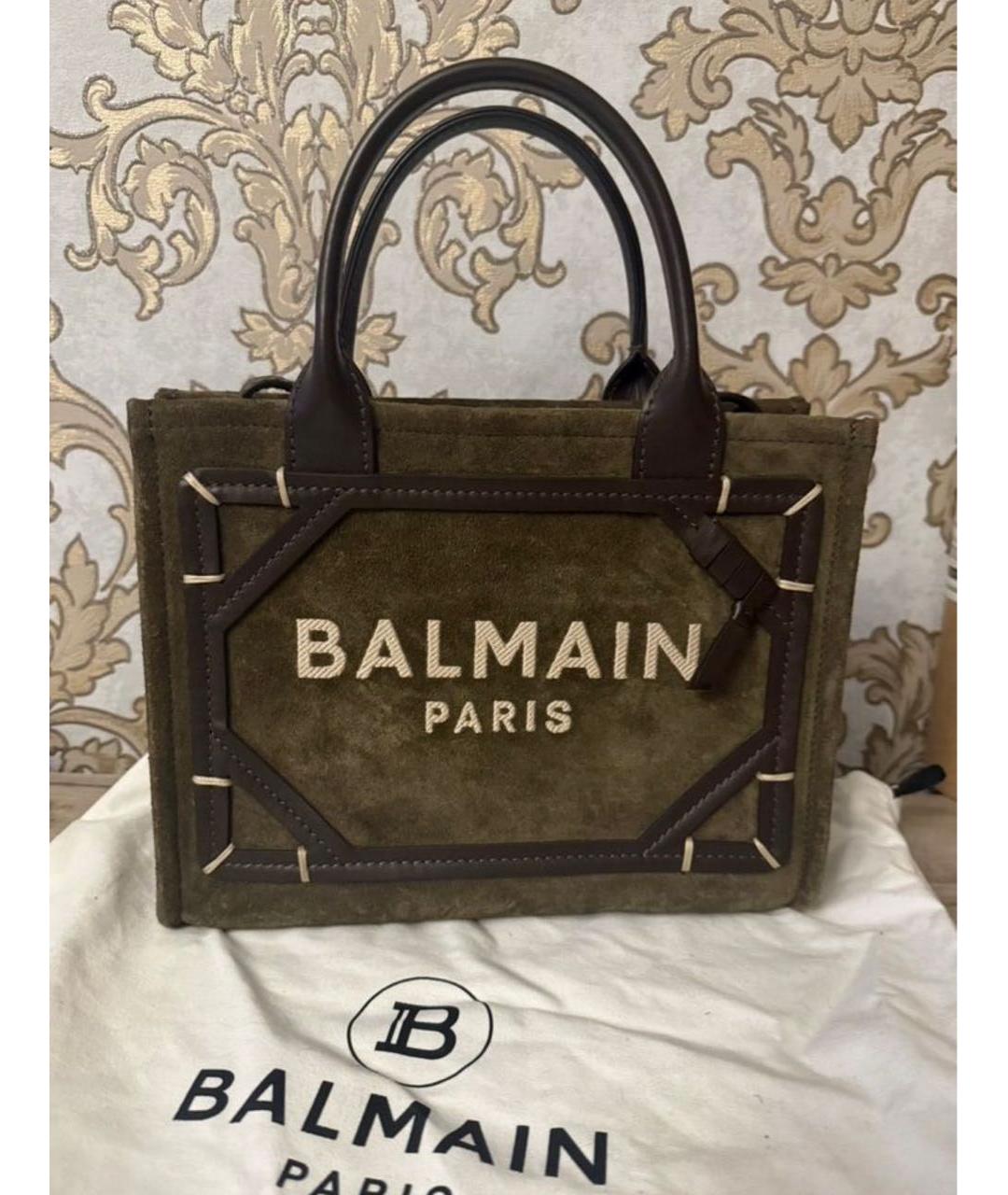 BALMAIN Хаки замшевая сумка с короткими ручками, фото 4