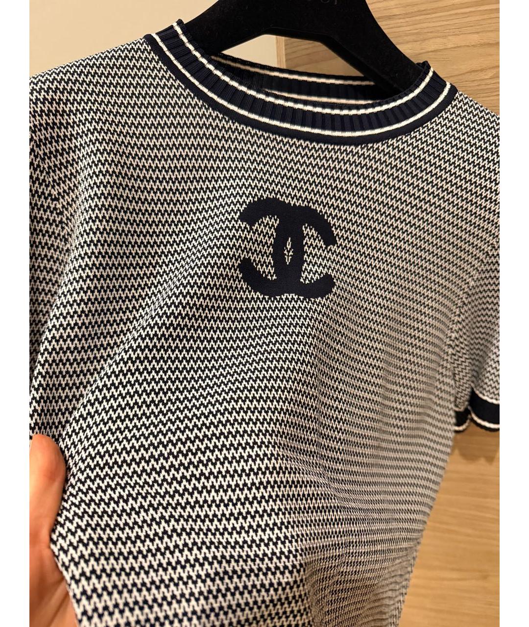 CHANEL Темно-синяя вискозная футболка, фото 3