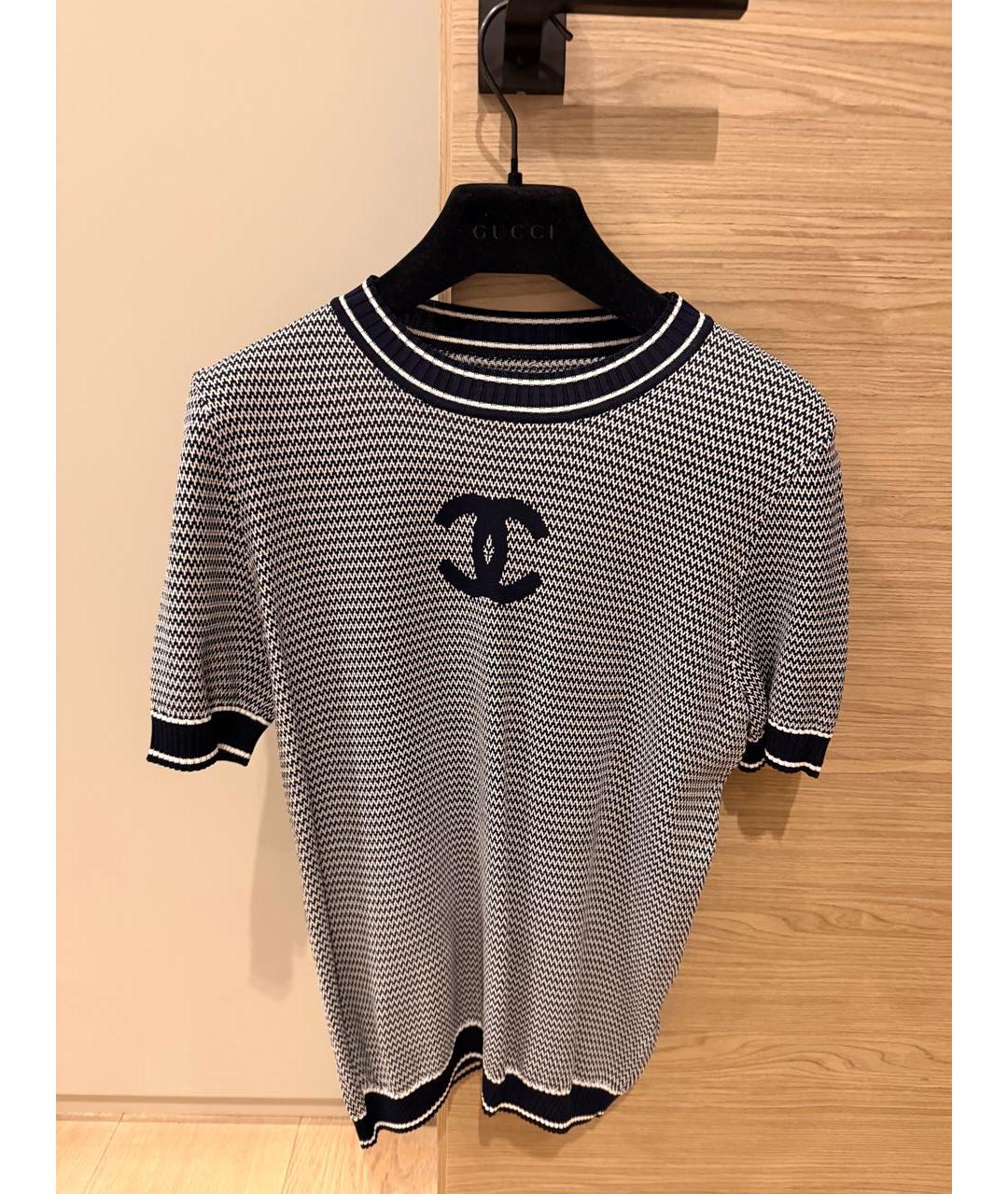 CHANEL Темно-синяя вискозная футболка, фото 7