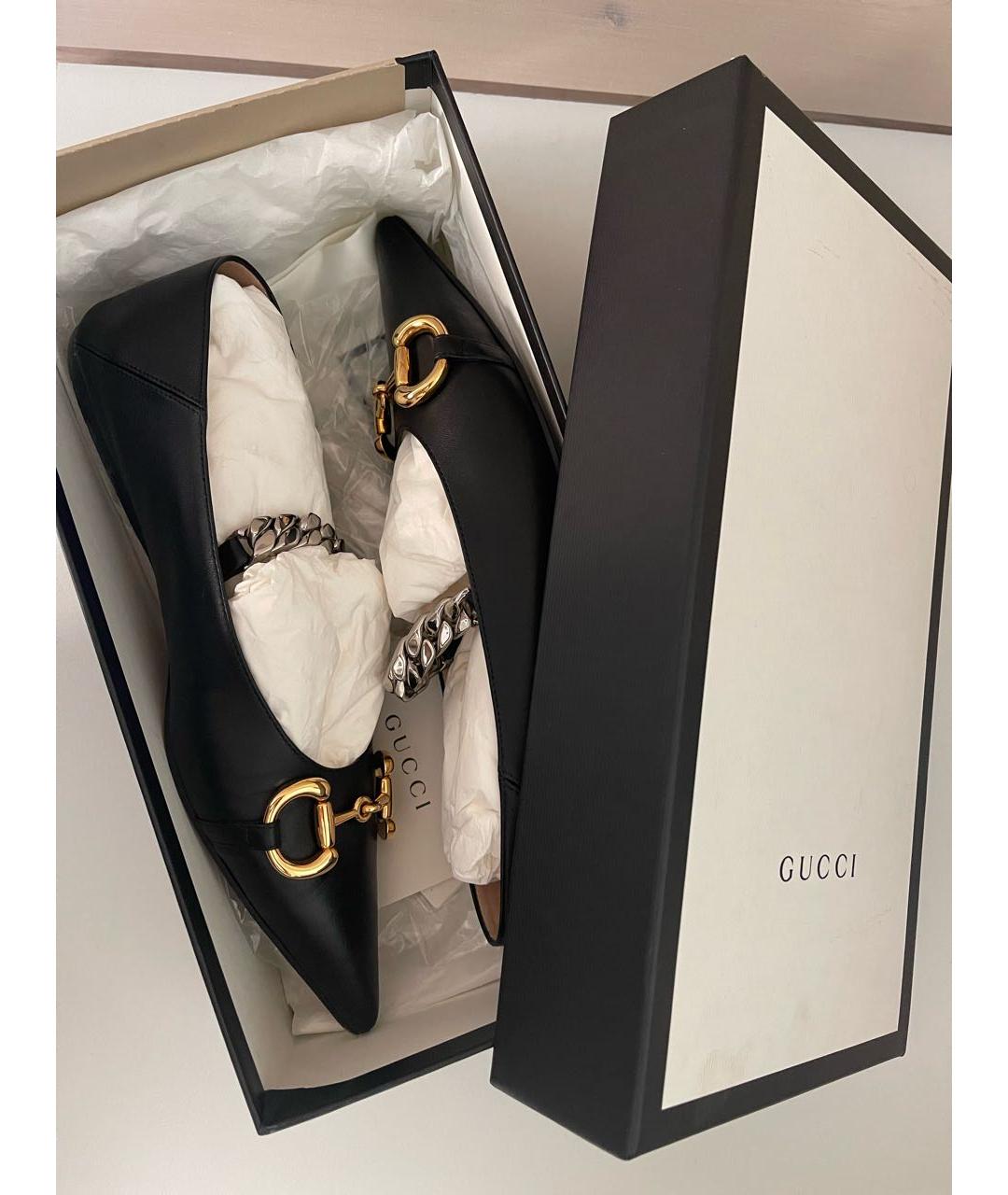 GUCCI Черные кожаные лодочки на низком каблуке, фото 3