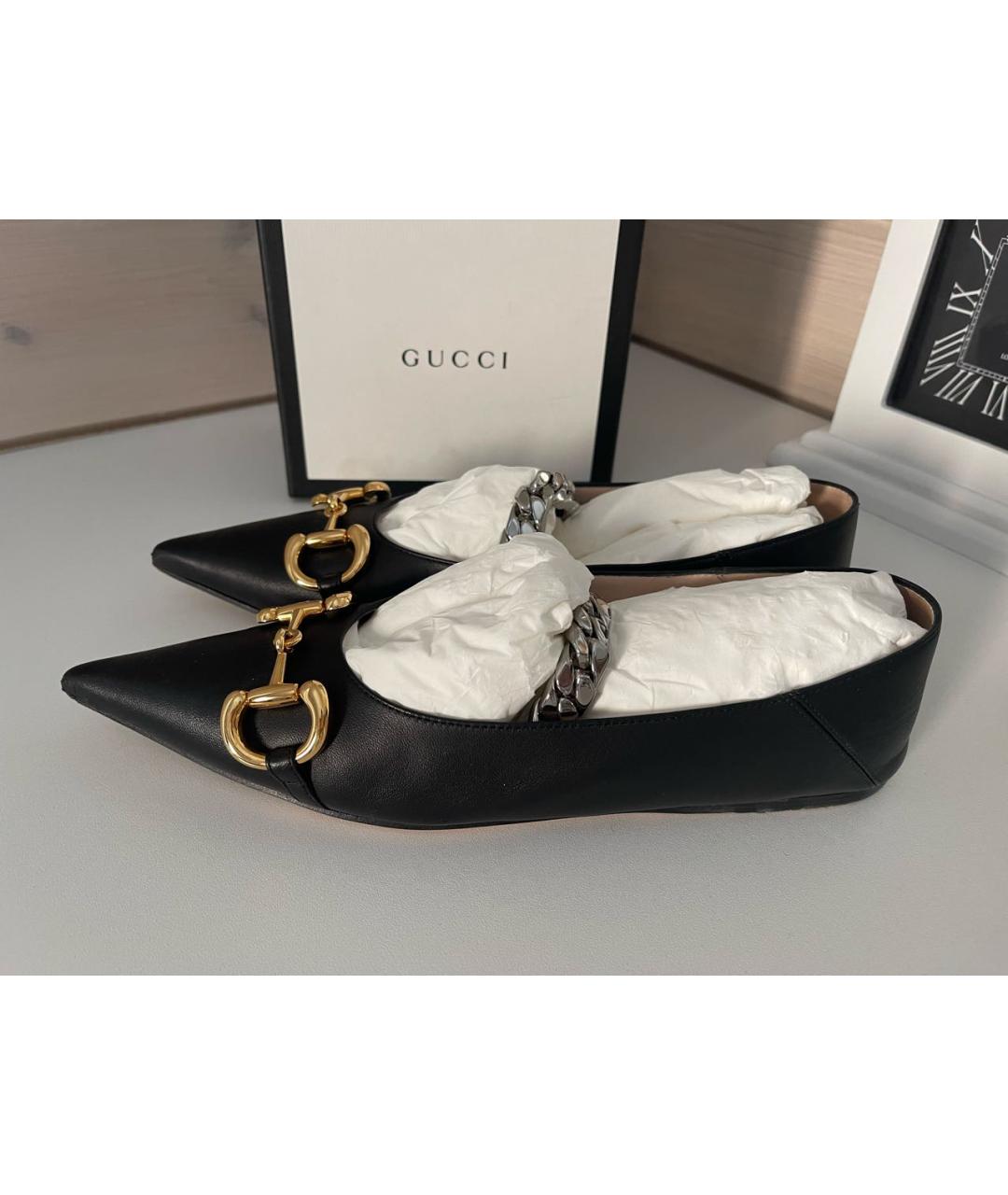 GUCCI Черные кожаные лодочки на низком каблуке, фото 8
