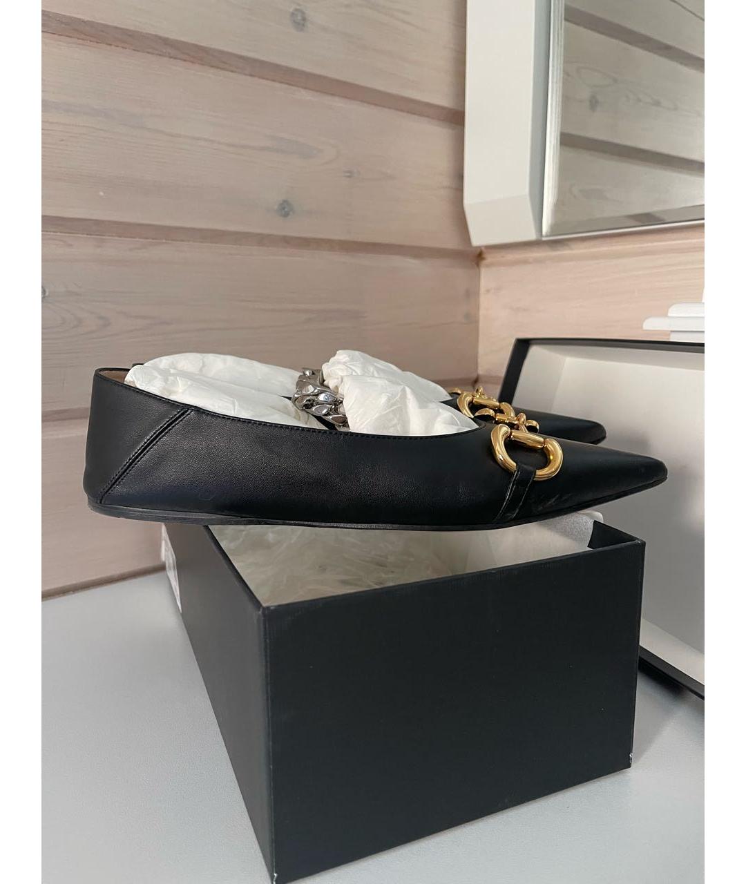 GUCCI Черные кожаные лодочки на низком каблуке, фото 5