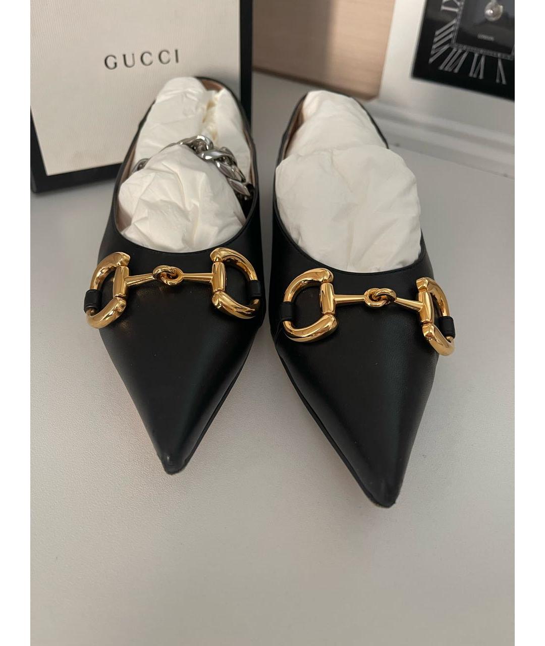 GUCCI Черные кожаные лодочки на низком каблуке, фото 2