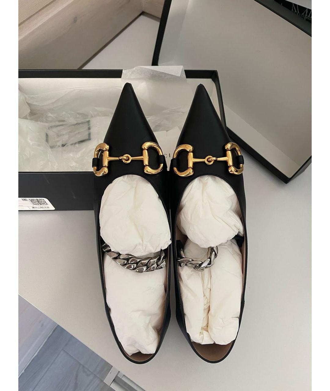 GUCCI Черные кожаные лодочки на низком каблуке, фото 4