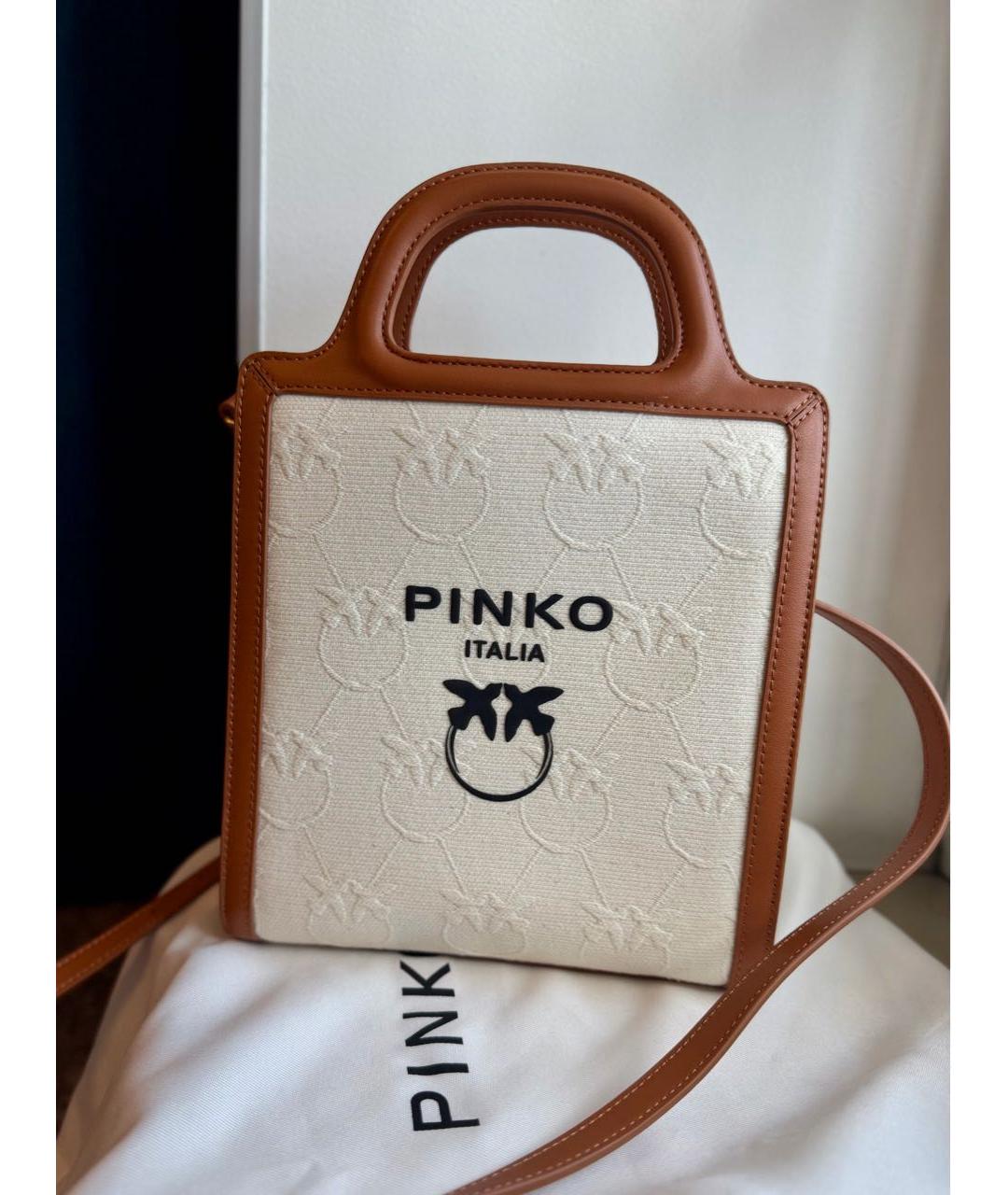 PINKO Бежевая жаккардовая сумка через плечо, фото 5