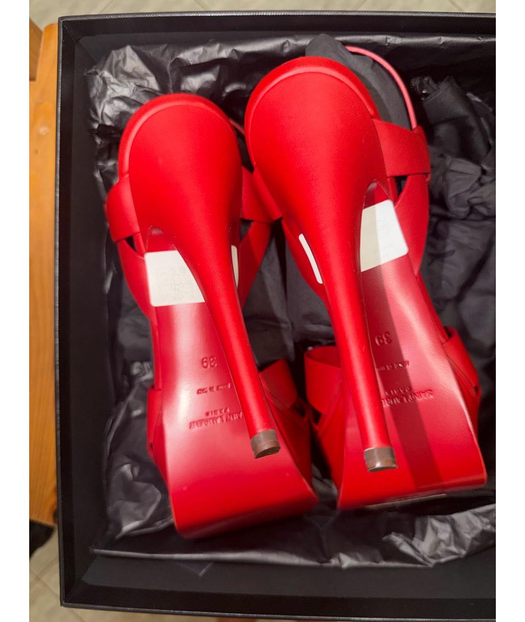 SAINT LAURENT Бордовые кожаные босоножки, фото 3