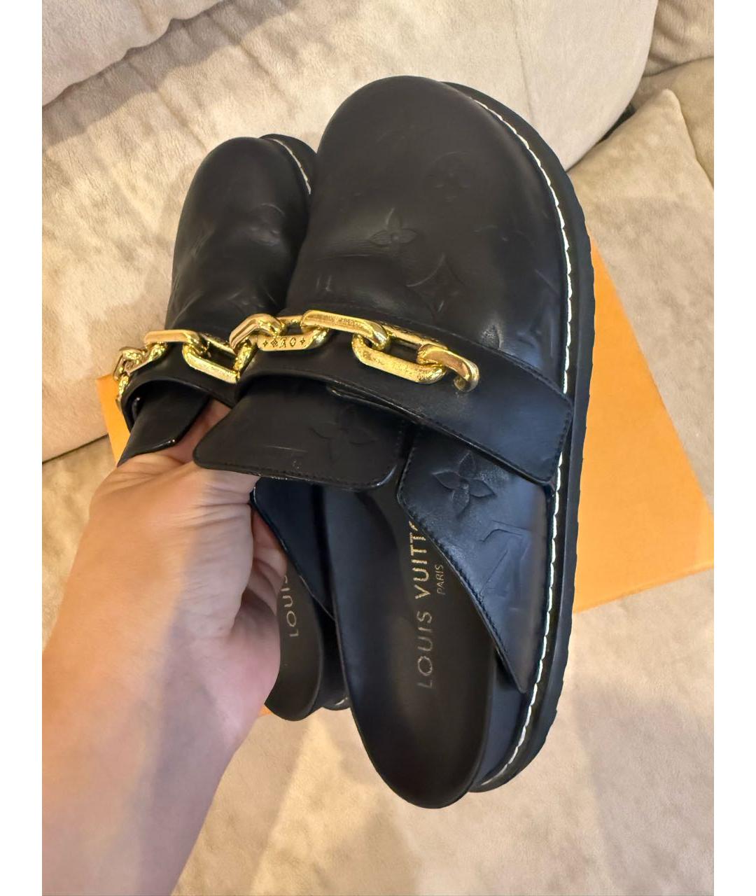 LOUIS VUITTON Черные кожаные сабо, фото 7