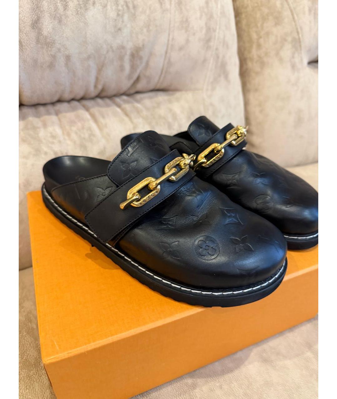 LOUIS VUITTON Черные кожаные сабо, фото 9