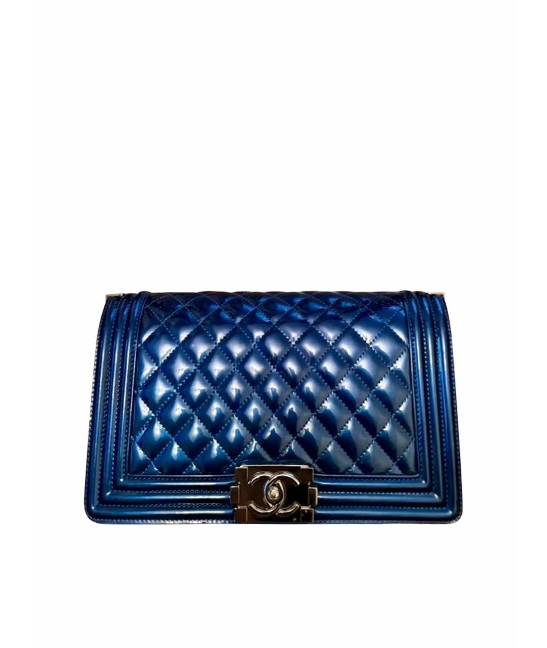 CHANEL Синяя сумка через плечо из лакированной кожи, фото 1