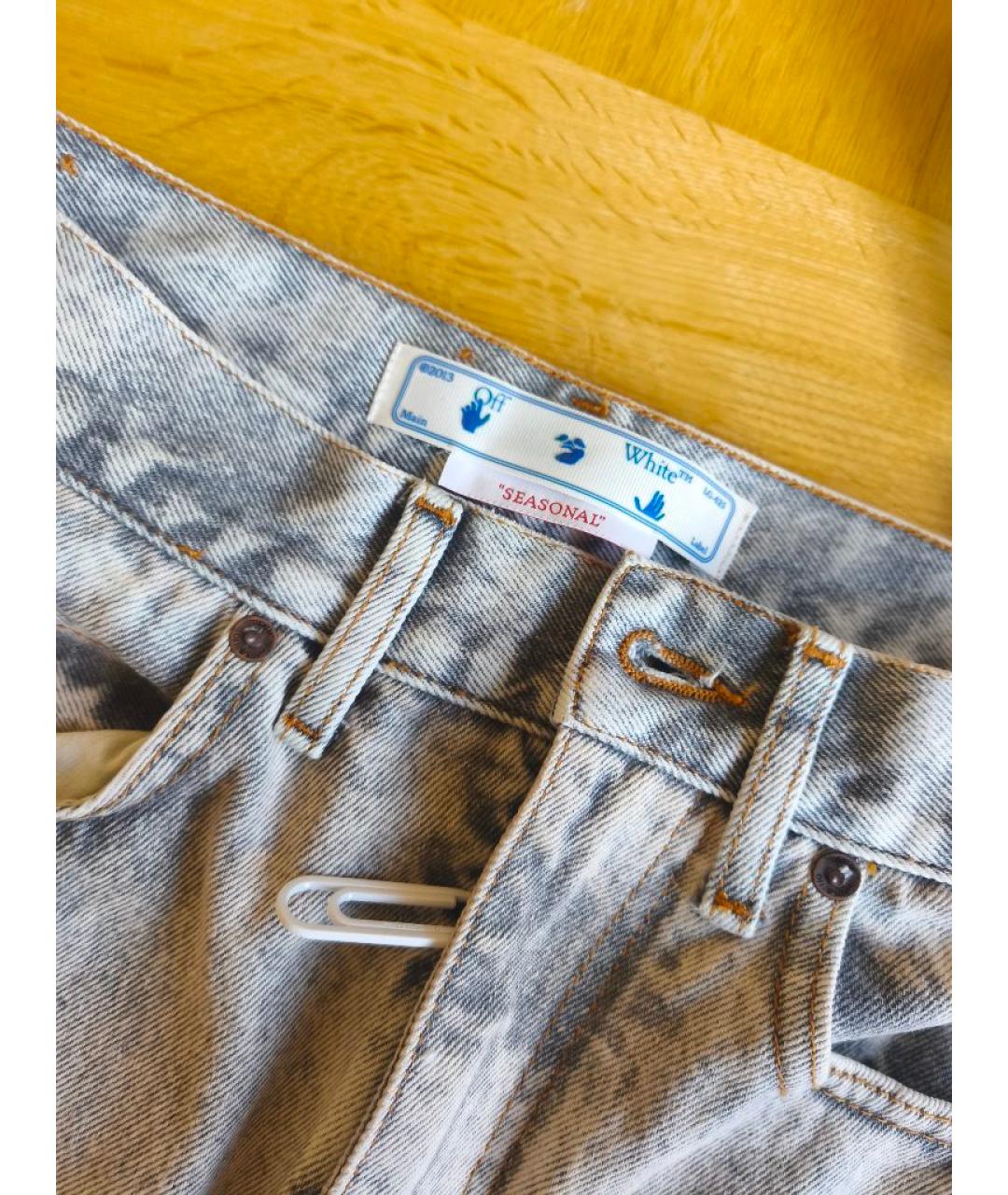 OFF-WHITE Антрацитовые хлопковые прямые джинсы, фото 3