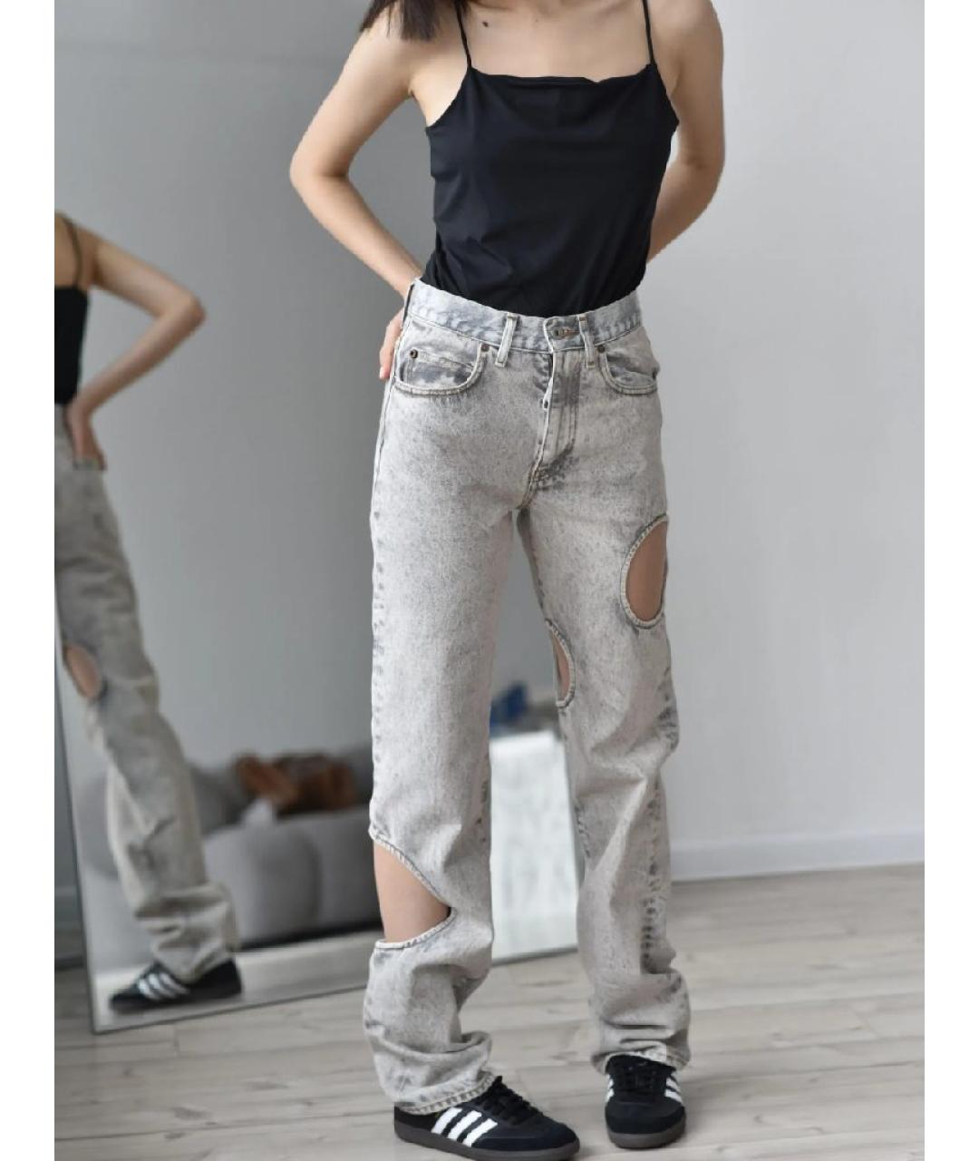 OFF-WHITE Антрацитовые хлопковые прямые джинсы, фото 8