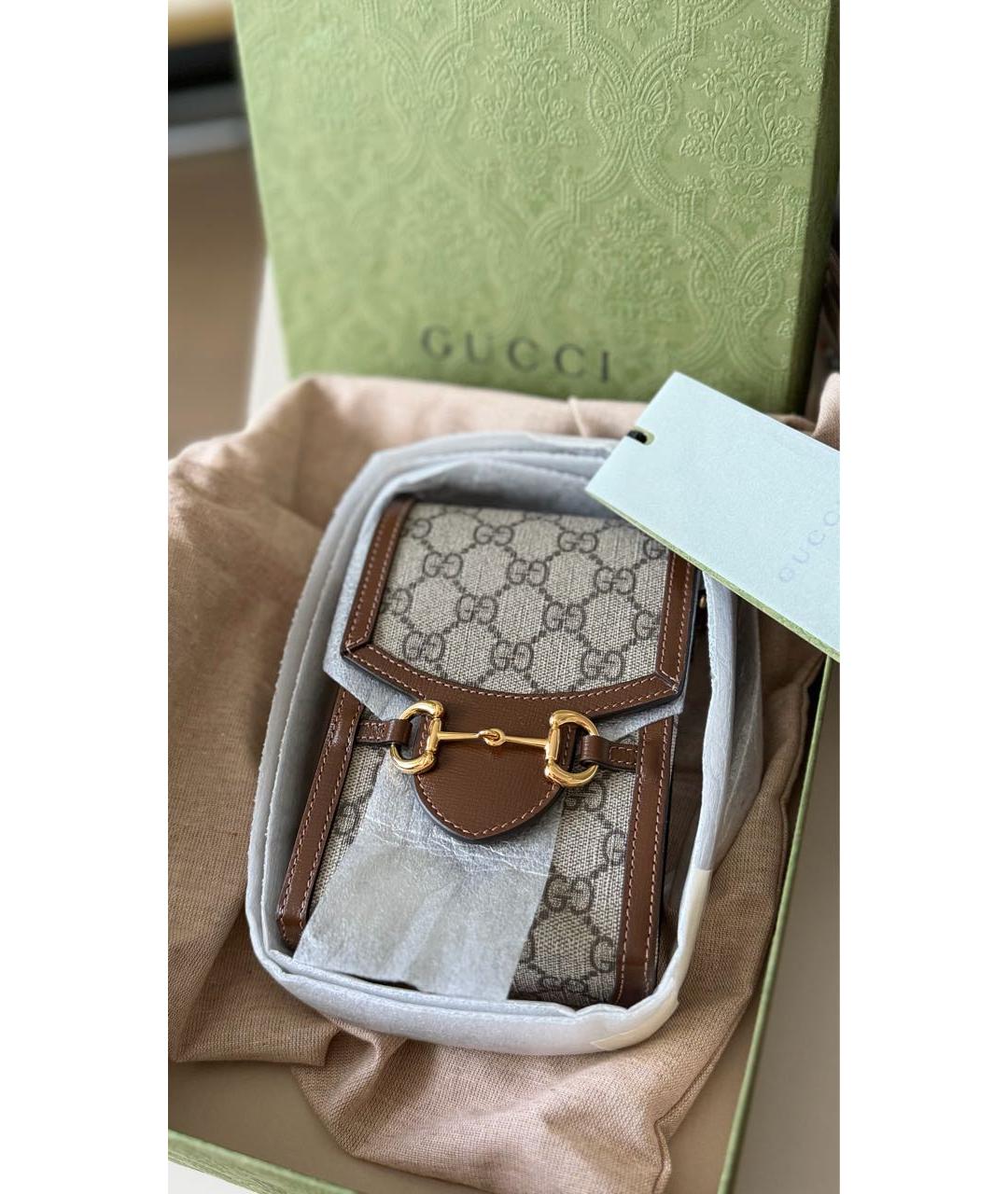 GUCCI Коричневая кожаная сумка через плечо, фото 2