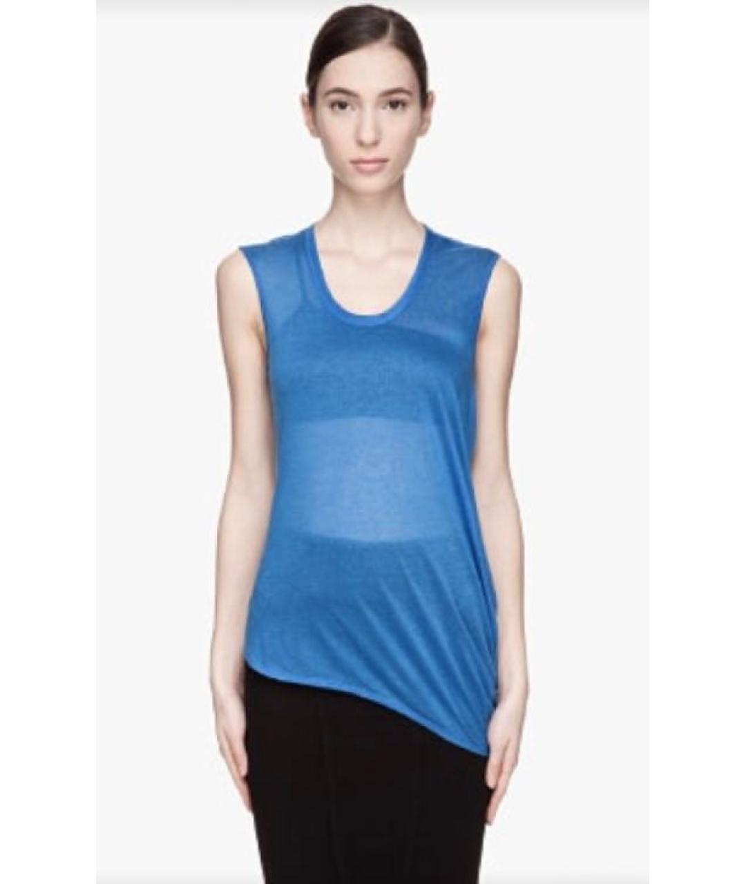 HELMUT LANG Голубая льняная майка, фото 8