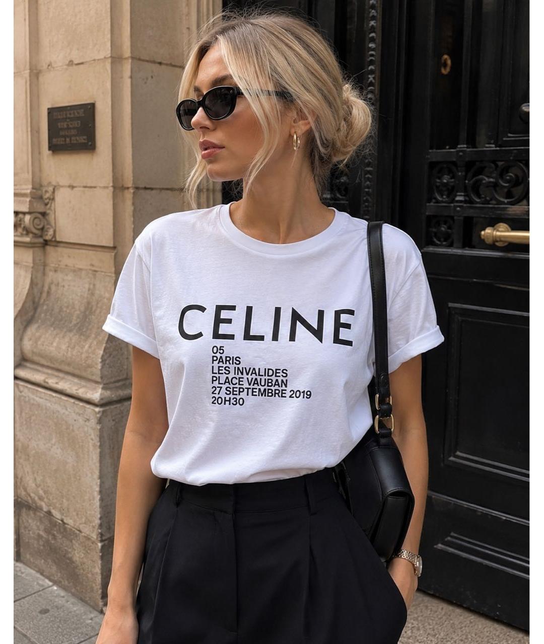 CELINE Белая хлопковая футболка, фото 2