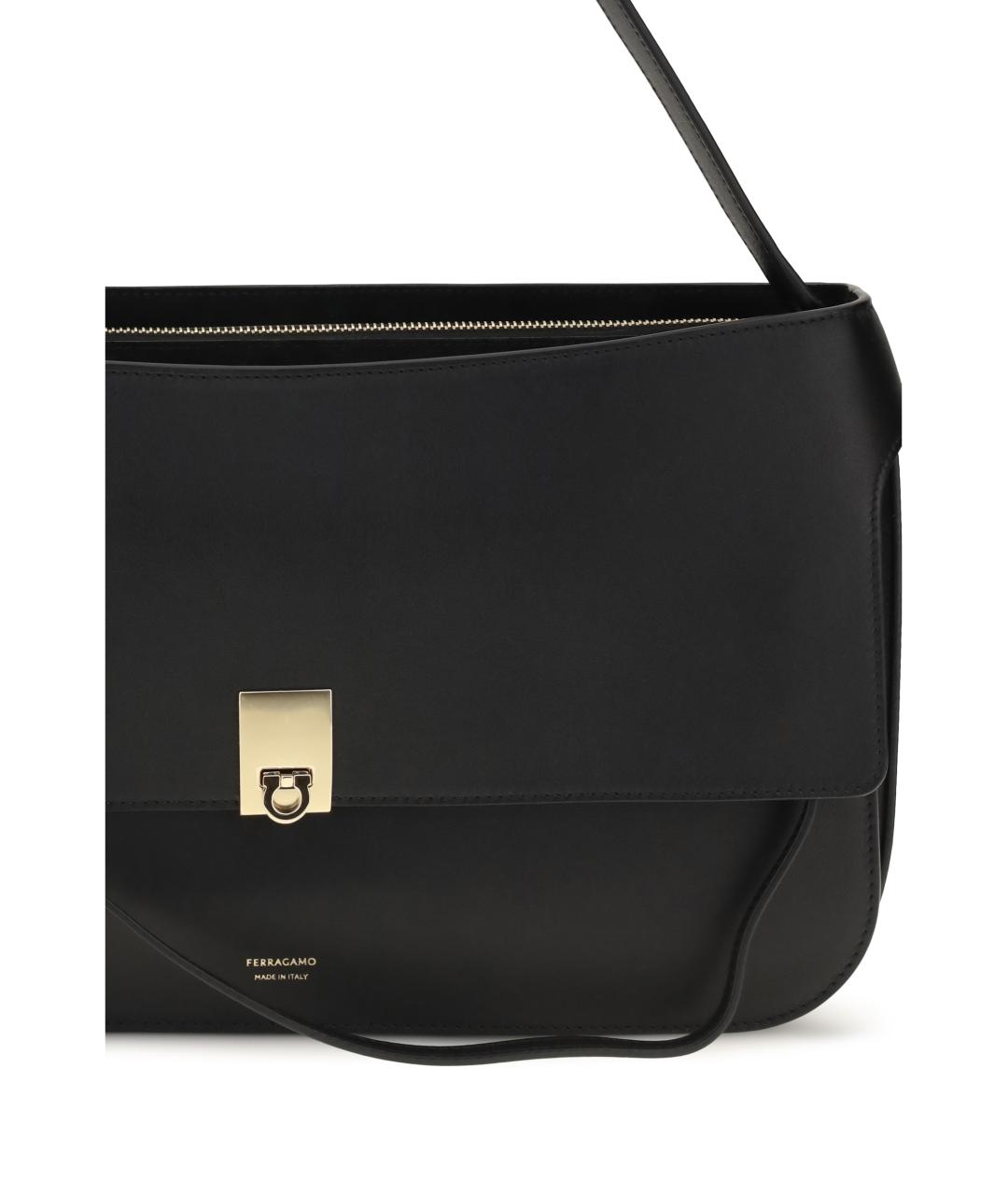 FERRAGAMO Черная кожаная сумка через плечо, фото 4