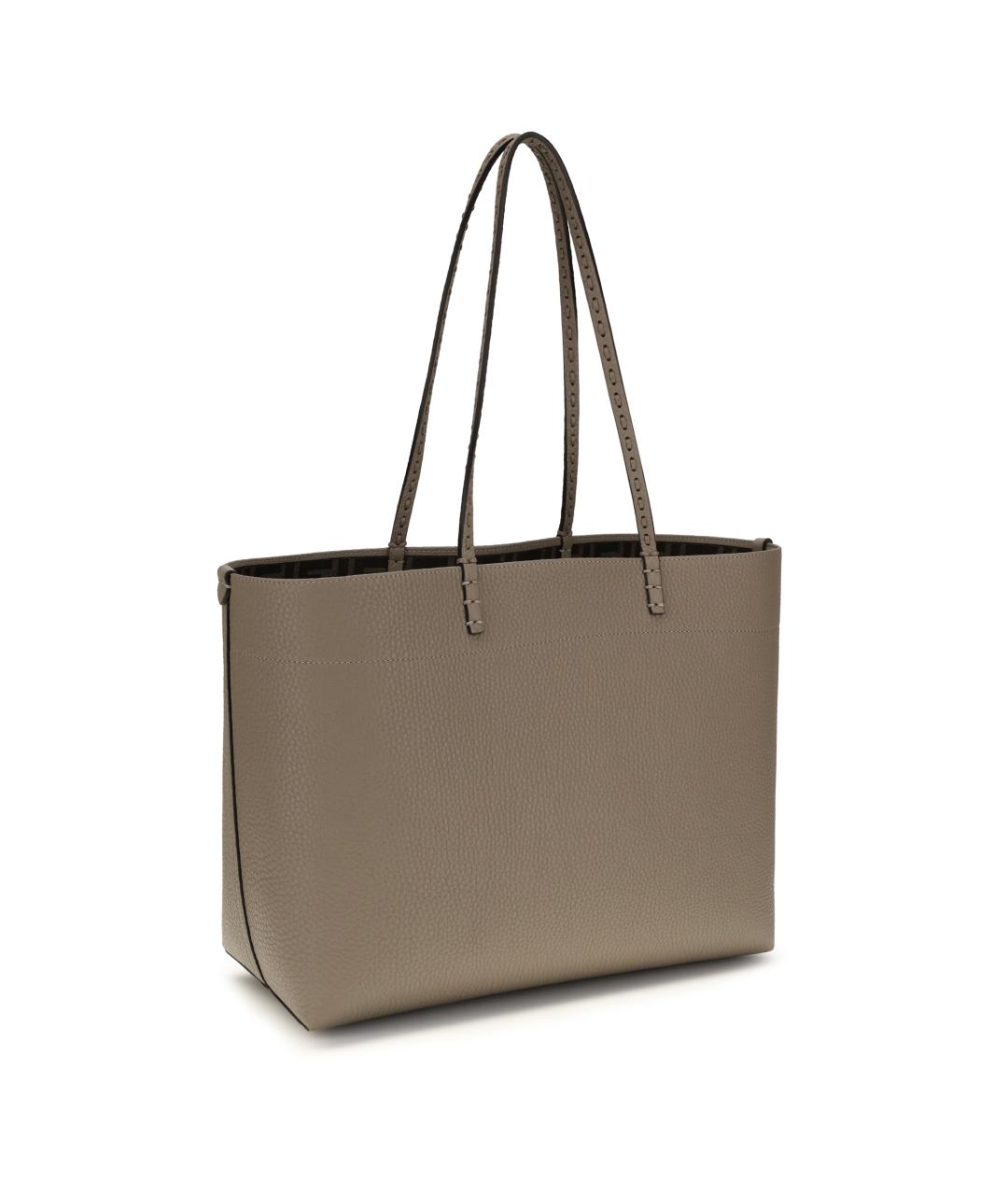 FENDI Бежевая кожаная сумка тоут, фото 3