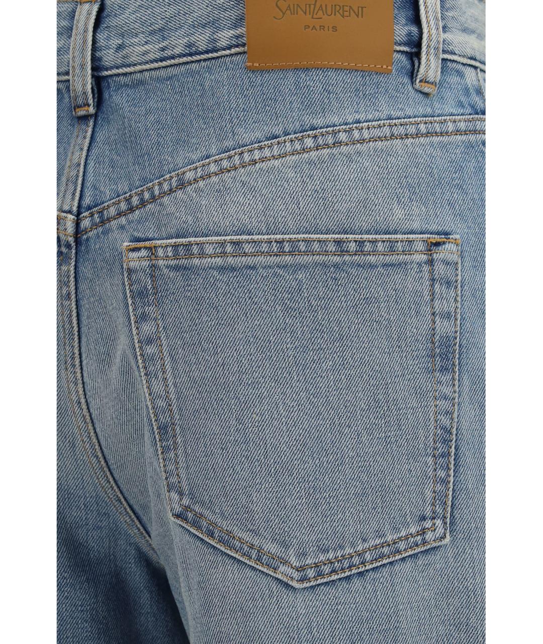 SAINT LAURENT Голубые хлопковые прямые джинсы, фото 3