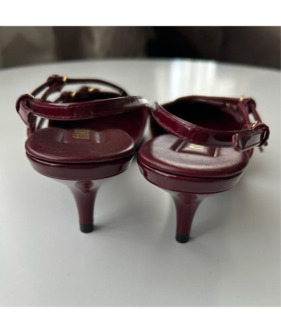 MIU MIU Бордовые кожаные босоножки, фото 4