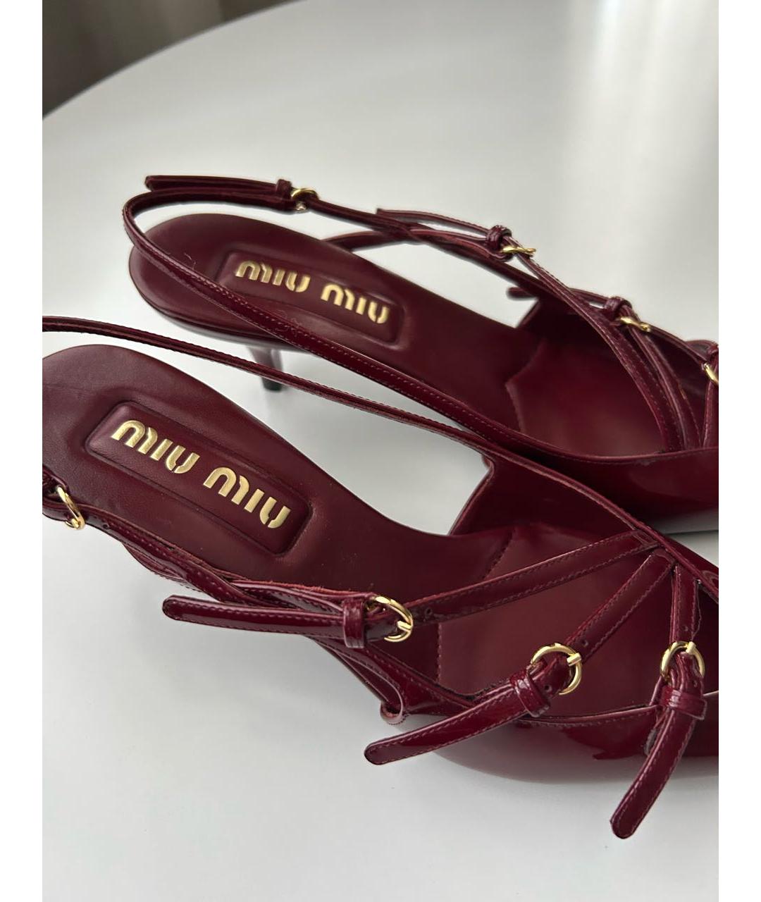MIU MIU Бордовые кожаные босоножки, фото 6