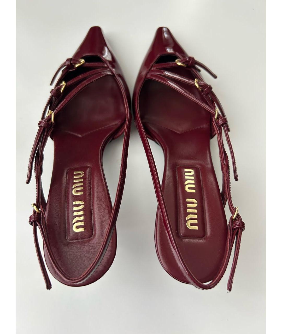 MIU MIU Бордовые кожаные босоножки, фото 3