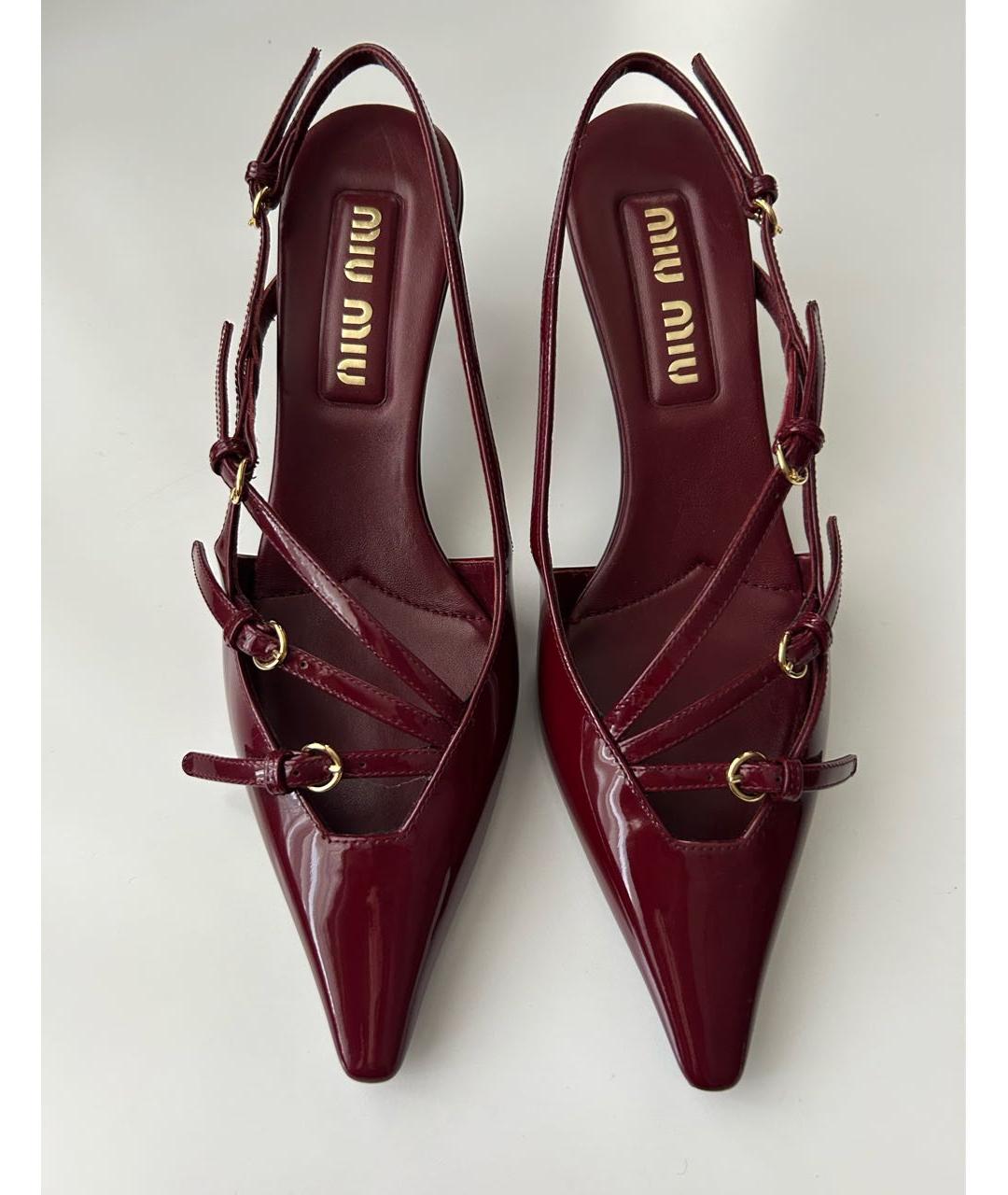 MIU MIU Бордовые кожаные босоножки, фото 7