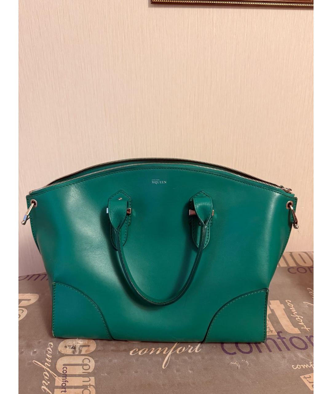 MCQ ALEXANDER MCQUEEN Зеленая кожаная сумка с короткими ручками, фото 6
