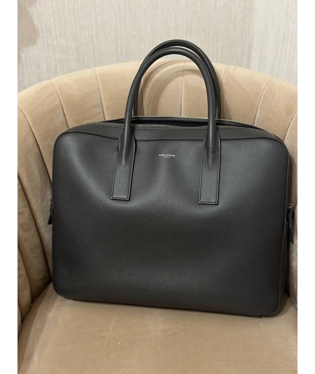SAINT LAURENT Коричневая кожаная сумка с короткими ручками, фото 7