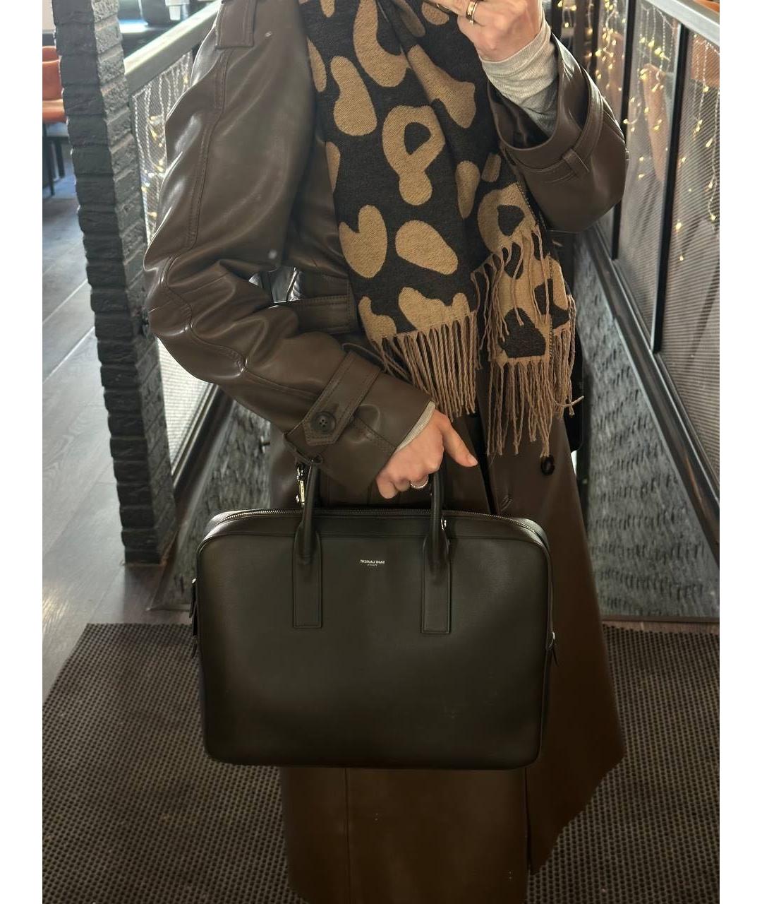 SAINT LAURENT Коричневая кожаная сумка с короткими ручками, фото 6