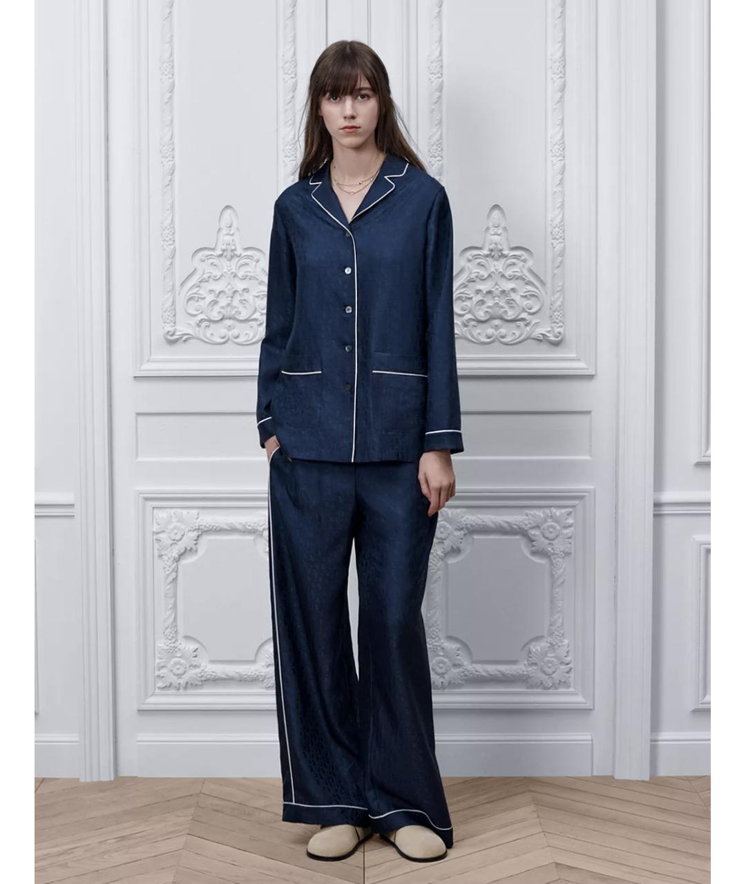 CHRISTIAN DIOR Синий шелковый костюм с брюками, фото 3