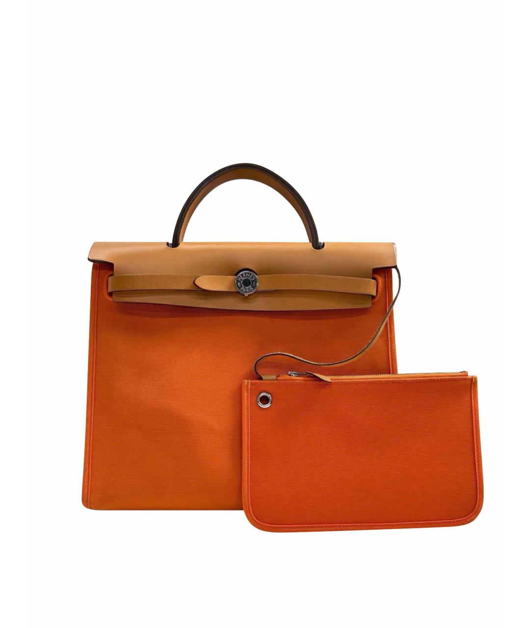 HERMES Оранжевая кожаная сумка тоут, фото 1