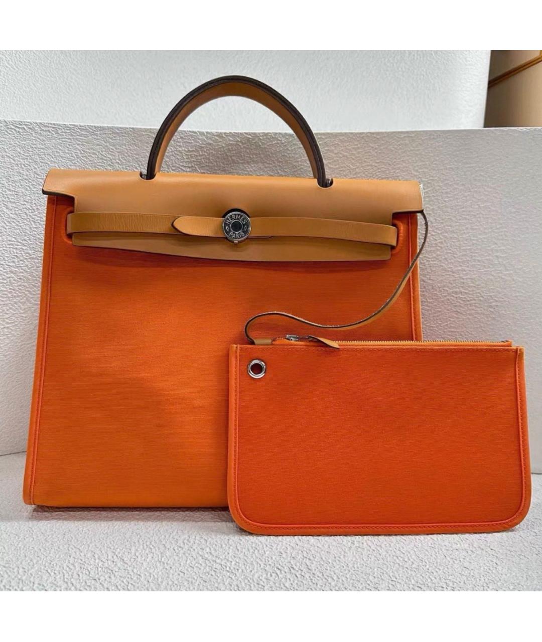 HERMES Оранжевая кожаная сумка тоут, фото 7