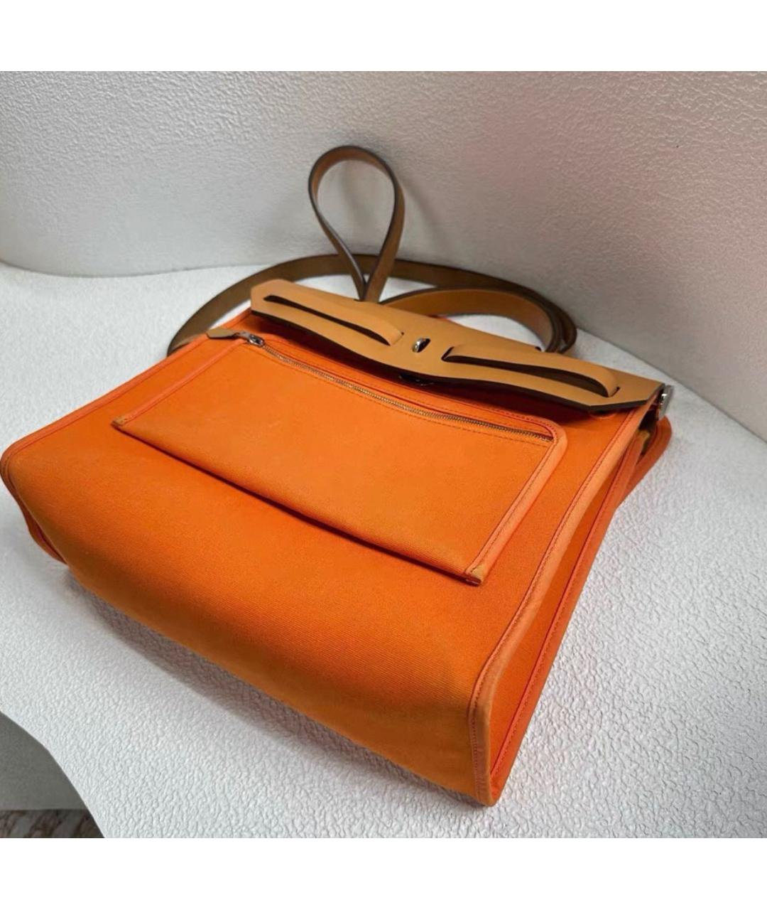 HERMES Оранжевая кожаная сумка тоут, фото 5