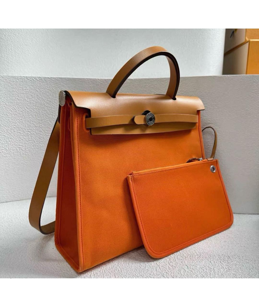 HERMES Оранжевая кожаная сумка тоут, фото 3